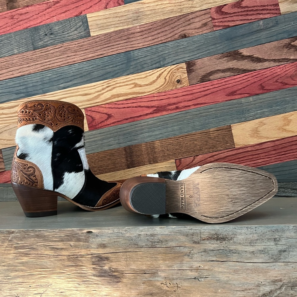 💯Hand Tooled Leather Genuine Cowhide Women Bootie Boot Boho Western Shoe ankle - Picture 9 of 16